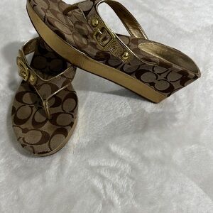 Coach Signature Brown and Gold Sandals
